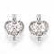 Brass Locket Pendants, Nickel Free, Bead Cage Pendants, Hollow, Heart, Platinum, 24x17x10.5mm, Hole: 3mm, inner measure: 11x14mm