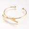 Brass Cuff Bangle, Real 18K Gold Plated, Bowknot, Golden, 2 inchx2-1/4 inch(50x57mm)