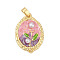 Brass Enamel Pendants, with Imitation Pearls, Rack Plating, Lasting Plated, Cadmium Free & Lead Free, Oval, 22.5x16x4mm, Hole: 4.5x2.5mm