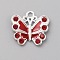 Alloy Enamel Pendants, with Rhinestones, Butterfly Charms, Red, 21x22x3.7mm, Hole: 2.5mm