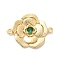 Brass Pave Glass Connector Charms, Flower Links, Cadmium Free & Nickel Free & Lead Free, Real 18K Gold Plated, Green, 17x22.5x3mm, Hole: 1.4mm