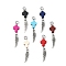 Dyed Synthetic Turquoise Pendants, Cross with Alloy Feather Charms, with Jump Rings, Antique Silver, Mixed Color, 35.5x8x3.7mm, Hole: 3.4mm