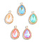 Electroplate K9 Glass Pendants, with Light Gold Plated Brass Findings, Cadmium Free & Lead Free, Faceted, Teardrop, Mixed Color, 20x13x5mm, Hole: 1.8mm