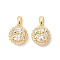 Brass Micro Pave Clear Cubic Zirconia Charms, Cadmium Free & Nickel Free & Lead Free, with ABS Imitation Pearl, Flat Round, Real 18K Gold Plated, 14x12x7.5mm, Hole: 5x2.8mm