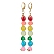 304 Stainless Steel Leverback Earrings, Colorful Glass Round Beaded Long Drop Earrings, Real 24K Gold Plated, 80x8~8.5mm