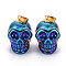 Electroplate K9 Glass Pendants, with Golden Plated Brass Bails, Skull, Halloween, Medium Blue, 25x26~27x19mm, Hole: 5x3mm