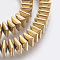 Electroplated Non-magnetic Synthetic Hematite Bead Strand, Grade AA, Square, Golden Plated, 6x6x3mm, Hole: 1mm, about 129pcs/strand, 15.5 inch(39.5cm)