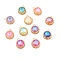 K9 Glass Pendants, with Light Gold Brass Finding, Flat Round Charms, Mixed Color, 18x14.5x5.5mm, Hole: 1.6mm