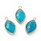 Natural Jade Pendants, with Golden Brass Edge, Faceted, Dyed, Horse Eye, 22x12x5.5mm, Hole: 1.8mm