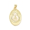 Brass Enamel Pendants, Oval with Our Lady of Suyapa Charm, Lead Free & Cadmium Free, Long-Lasting Plated, Rack Plating, Real 18K Gold Plated, Religious Theme, White, 28x17.5x2mm, Hole: 5x3.5mm