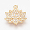 Brass Micro Pave Cubic Zirconia Charms, Lotus, Nickel Free, Real 18K Gold Plated, Clear, 13x13x2mm, Hole: 1mm