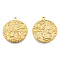 201 Stainless Steel Pendants, Flat Round with Sun & Moon, Real 18K Gold Plated, 29x25x2mm, Hole: 2mm