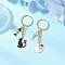Alloy Enamel Pendant Keychains, with Iron Split Key Rings, Cat Shape with Fishbone, Golden, Mixed Color, 75mm