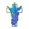304 Stainless Steel Pendants, Jesus with Cross, Rainbow Color, 55x35x1.5mm, Hole: 2mm