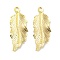 Brass Pendants, Cadmium Free & Nickel Free & Lead Free, Feather Charms, Real 18K Gold Plated, 32x12.5x1.5mm, Hole: 2mm