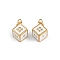 304 Stainless Steel White Enamel Heart Dice Charms with Jump Rings, Ion Plating(IP), Real 18K Gold Plated, 10.5x9x11.5mm, Hole: 3.5mm
