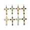 Real 18K Gold Plated Brass Micro Pave Cubic Zirconia Pendants, with Glass, Cadmium Free & Nickel Free & Lead Free, Cross, Mixed Color, 46x26.5x5.5mm, Hole: 3.5x4mm