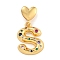 Brass Micro Pave Colorful Cubic Zirconia Pendants, Heart Letter Charms, Real 18K Gold Plated, Letter S, 31mm, Hole: 6x3mm, pendant: 21.5x16.5x4mm