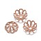 Multi-Petal Flower Brass Fancy Bead Caps, Lead Free & Nickel Free & Cadmium Free, Real Rose Gold Plated, 8x3mm, Hole: 1.5mm