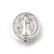 Brass Beads, Flat Round with Priest Pattern, Cadmium Free & Lead Free, Platinum, 10x3mm, Hole: 1.2mm