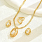 Elegant 201 Stainless Steel Hollow Oval Earrings & Necklaces & Rings Set for Women, with Imitation Pearl, White