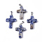 Natural Blue Spot Jasper Pendants, Dyed, with Brass Pinch Bails, Platinum Plated, Cross, 26~30.5x15.5~19.5x4~6mm, Hole: 3x6mm