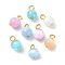 Natural Selenite Dyed Round Charms, with Golden Plated Iron Loops, Mixed Color, 13.5x9mm, Hole: 2mm