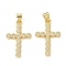 Brass Cubic Zirconia Pendant, Long-Lasting Plated, Lead Free & Cadmium Free, Cross, Real 18K Gold Plated, 24x15.5x2.5mm, Hole: 3.5x5mm