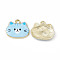 Painted Alloy Pendants, Cat Charm, Cadmium Free & Nickel Free & Lead Free, Golden, Light Sky Blue, 18x20x2.5mm, Hole: 2.3mm