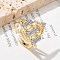 Brass Micro Pave Clear Cubic Zirconia Cuff Finger Rings for Women, Cadmium Free & Lead Free, Building, Platinum & Golden, 2.5mm, Inner Diameter: 17.5mm