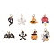 8Pcs Halloween Alloy Enamel Pendants, with 304 Stainless Steel Open Jump Rings, Mixed Shapes, Mixed Color, 13.5~26x13~25x1.5~2mm, Hole: 4.5mm
