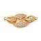 Brass Micro Pave Clear Cubic Zirconia Fold Over Clasps, Cadmium Free & Nickel Free & Lead Free, Oval, Real 18K Gold Plated, Oval: 11.5x14.5x2.5mm; Clasps: 11x4.5x5.5mm, Hole: 0.8mm