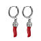 Stainless Steel Red Chili Hoop Earrings, Silver, 35x13mm