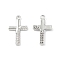 Brass Micro Pave Clear Cubic Zirconia Pendants, Cadmium Free & Nickel Free & Lead Free, Corss Charms, Platinum, 18.5x10.5x1.5mm, Hole: 1.5mm