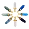 8Pcs 8 Style Natural Gemstone Pointed Pendants, with Random Alloy Pendant Hexagon Bead Cap Bails, Golden, Bullet, 37~40x12.5x10mm, Hole: 3x4.5mm, 1pc/style