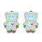 Alloy Pendants, with Enamel, Cadmium Free & Lead Free, Light Gold, Bear with Heart, Pale Turquoise, 19.5x13x1.5mm, Hole: 2mm