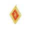 Glass Seed Beaded Rhombus Pendants, with Jump Ring, Red, 26x16.5x2.2mm, Hole: 2.5mm