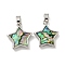 Natural Paua Shell Pendants, Rack Plating Brass Star Charms, Platinum, 16.5x14.5x3mm, Hole: 5x3mm