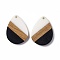 Opaque Resin & Walnut Wood Pendants, Water Drop Charms, Black, 35.5x26x3.5mm, Hole: 2mm