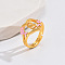 Heart & Flower Brass Pearl Pink Enamel Adjustable Finger Rings, Cadmium Free & Nickel Free & Lead Free, Golden, Letter S, 14mm, Inner Diameter: 17mm