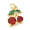 Brass Micro Pave Cubic Zirconia Pendants, Fruits, Rack Plating, Long-Lasting Plated, Lead Free & Cadmium Free, with Jump Ring, Real 18K Gold Plated, Cherry, 14.5x12.5x5mm, Hole: 3mm