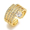 Rack Plating Brass Micro Pave Cubic Zirconia Heart Open Cuff Ring for Women, Long-Lasting Plated, Cadmium Free & Lead Free, Real 18K Gold Plated, Adjustable, 17mm