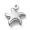 Non-Tarnish 304 Stainless Steel Pendants, Starfish Charms, Stainless Steel Color, 12.5x11.5x3.4mm, Hole: 1mm