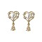 Alloy Heart with Teardrop Dangle Stud Earrings, with Imitation Pearl, Golden, 30x19mm