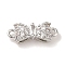 Brass Pave Clear Cubic Zirconia Connector Charms, Cadmium Free & Nickel Free & Lead Free, Bowknot Links, Platinum, 14x5x4mm, Hole: 1.4mm