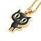 201 Stainless Steel Cable Chain Necklaces, Cat Shape Alloy Enamel Pendant Necklaces, Golden, 15.08~15.55 inch(38.3~39.5cm)