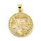 Real 18K Gold Plated Mother's Day Rack Plating Brass Micro Pave Cubic Zirconia Pendants, Long-Lasting Plated, Lead Free & Cadmium Free, Round with Word Mom, Clear, 25x22x3mm, Hole: 6x3mm