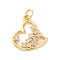 Brass Micro Pave Cubic Zirconia Pendants, Cadmium Free & Lead Free, Heart Charms, with Jump Ring, Real 16K Gold Plated, 21.5x16x3mm, Hole: 3mm