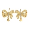 Brass Micro Pave Cubic Zirconia Studs Earring Findings, Long-Lasting Plated, Lead Free & Cadmium Free, Bowknot, Real 18K Gold Plated, 18.5x17.5mm, Pin: 14x0.7mm