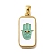 304 Stainless Steel Enamel Pendants, Tarot Theme Charm, Real 18K Gold Plated, Hamsa Hand, 26x12.5x1.5mm, Hole: 5mm